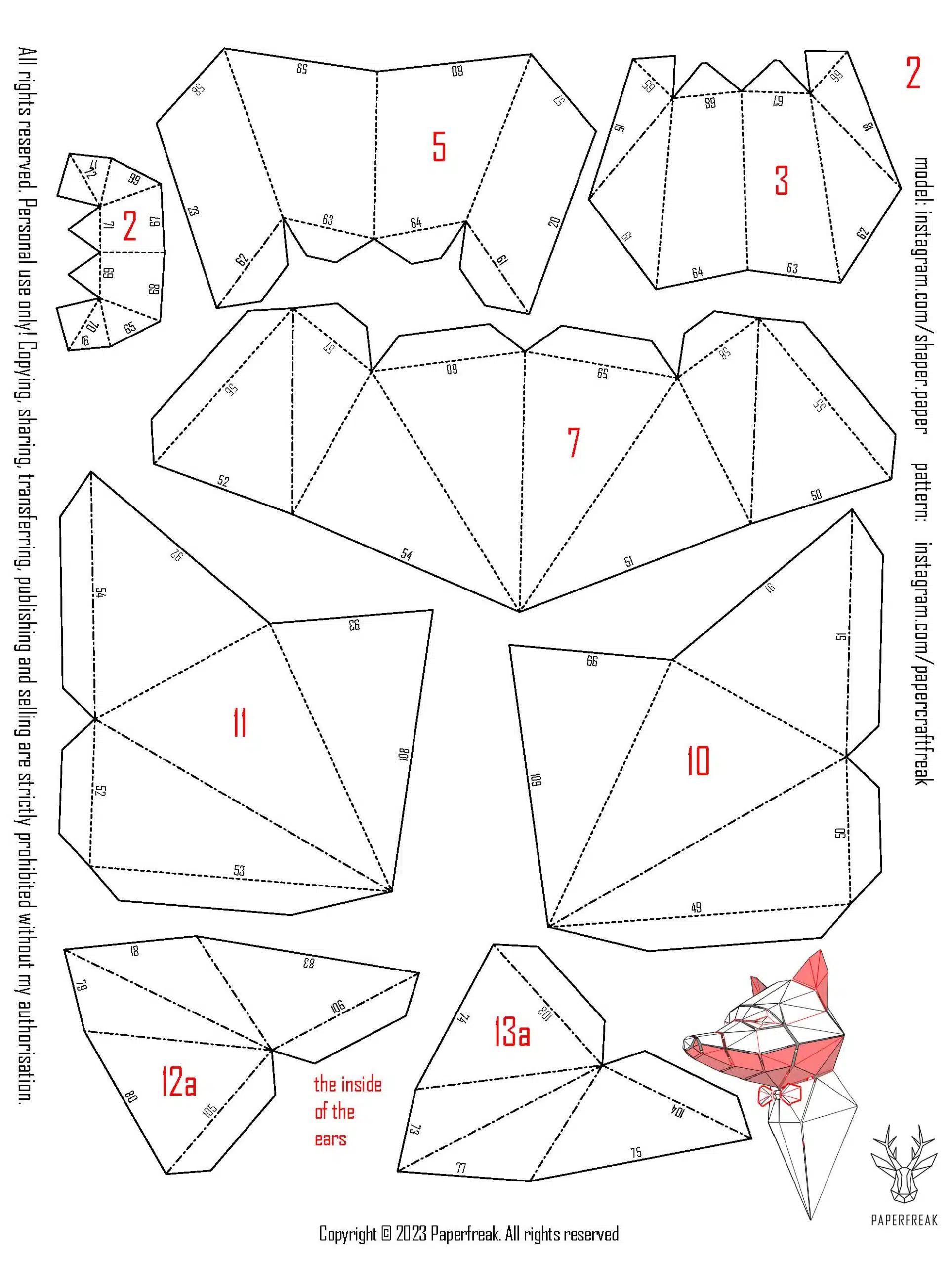 Papercraft 3D vos in pak, weergave 9