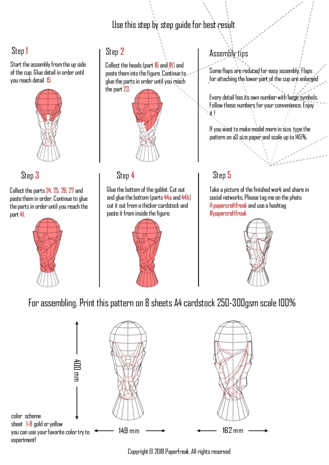 Papercraft de trofeo de fútbol en origami 3D