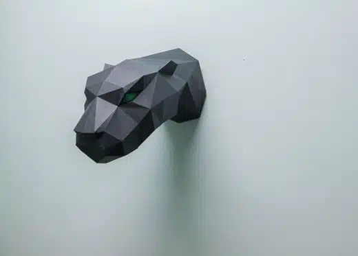 Papercraft pantherkop muurdecoratie in 3D origami, weergave 5