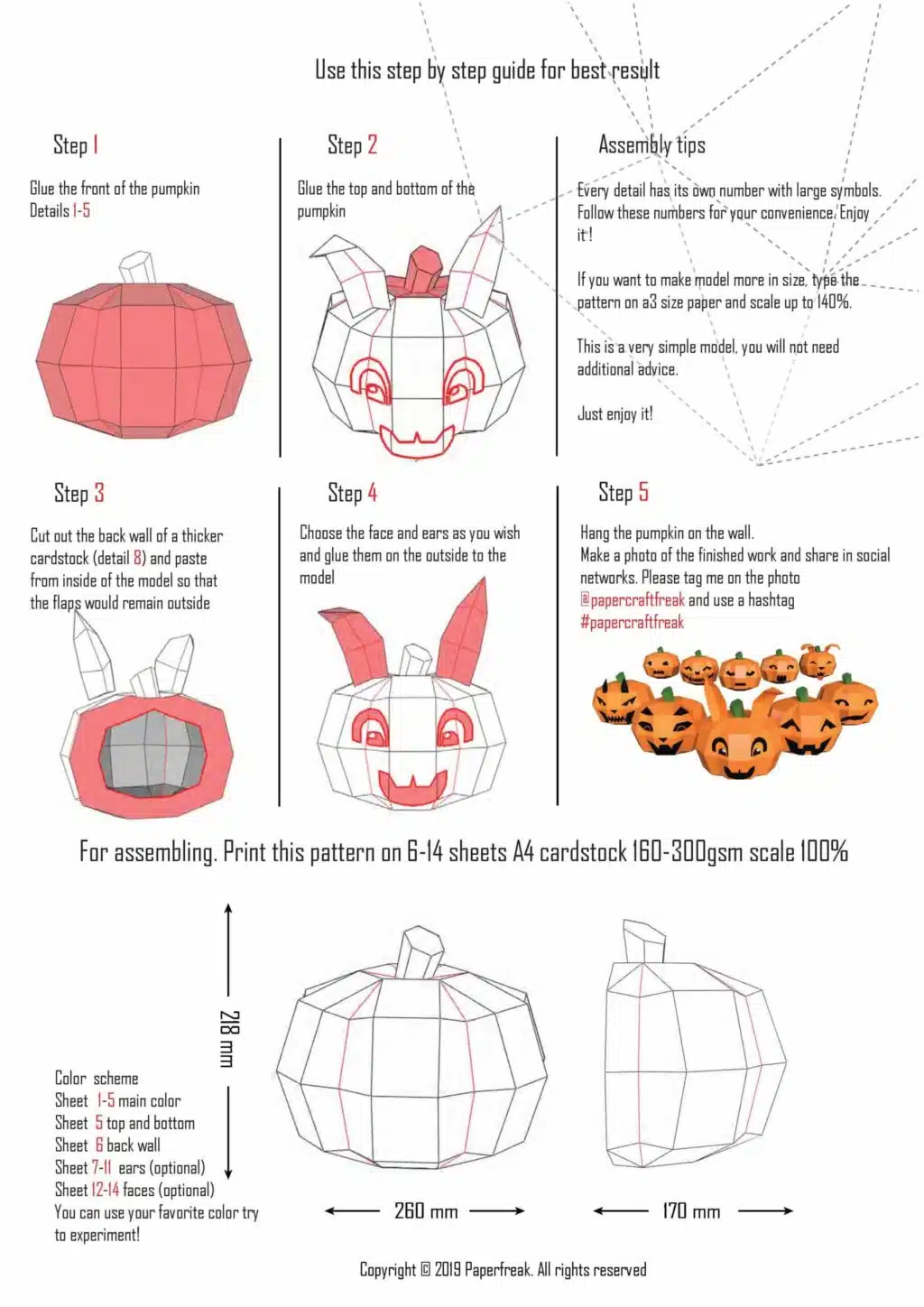 Papercraft citrouille mignonne à oreilles en origami 3D