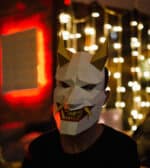 Papercraft de máscara de demonio Oni en origami 3D