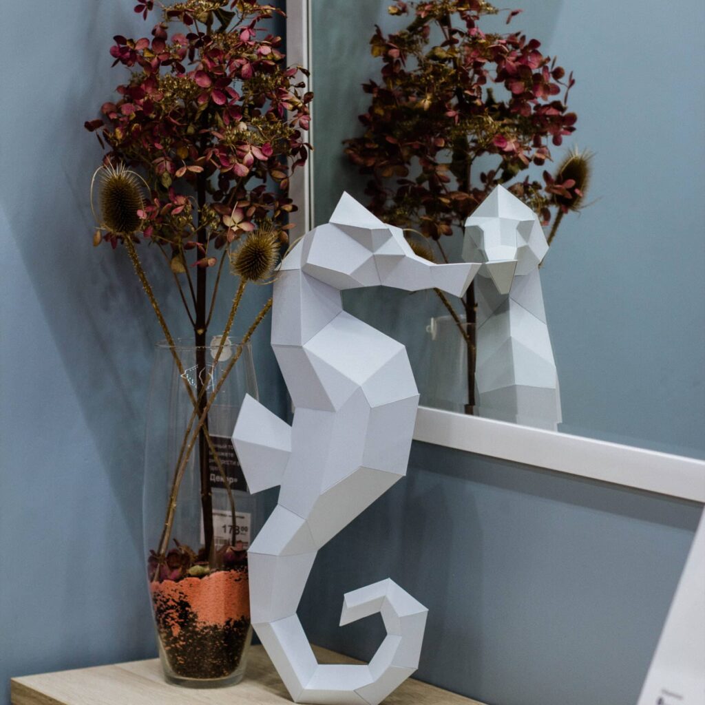 Papercraft de hippocampe en origami 3D