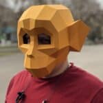 Papercraft de macaco máscara de Halloween em origami 3D