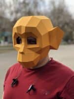 Papercraft de macaco máscara de Halloween em origami 3D