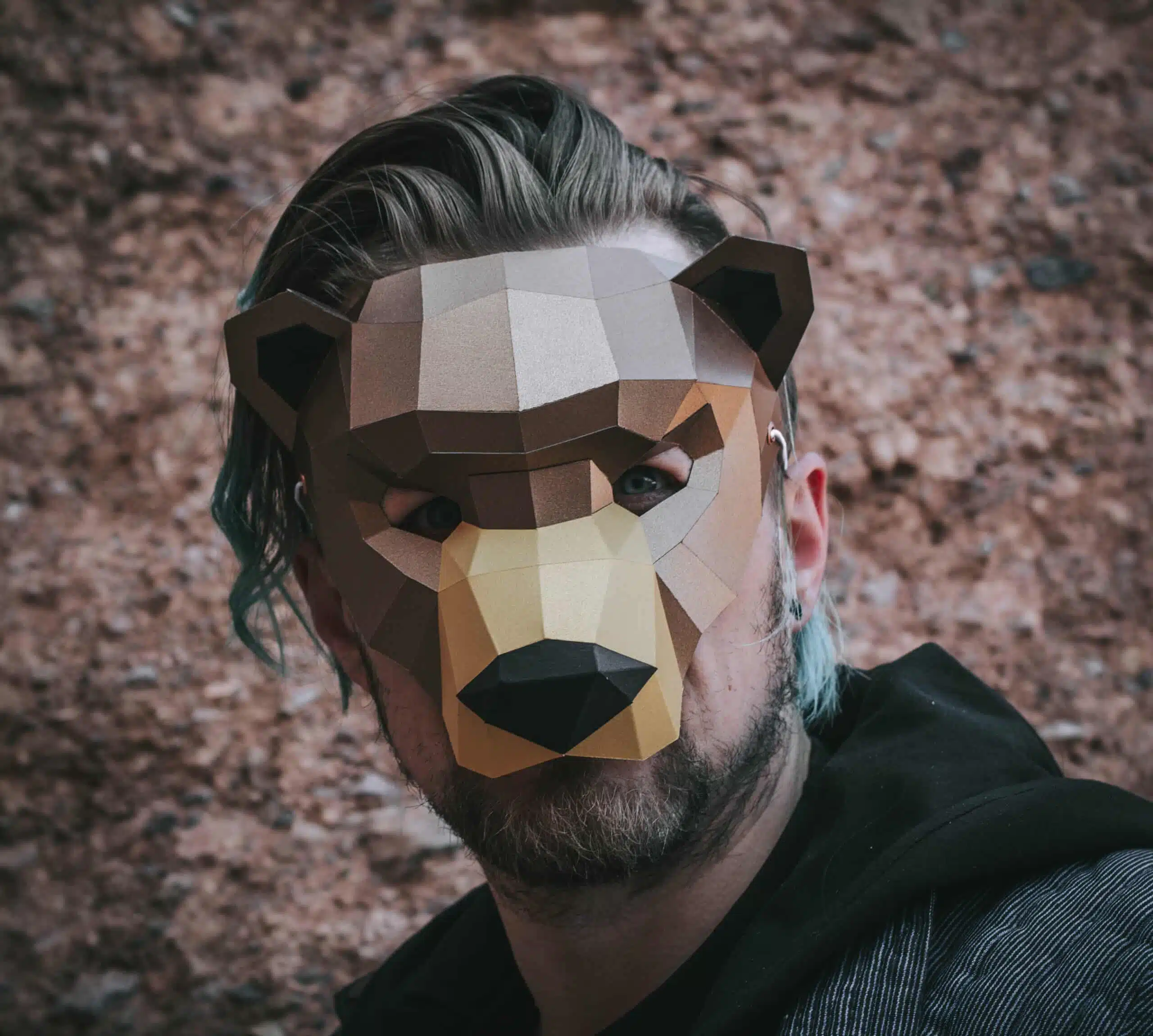 Máscara de oso en papercraft 3D, vista 2