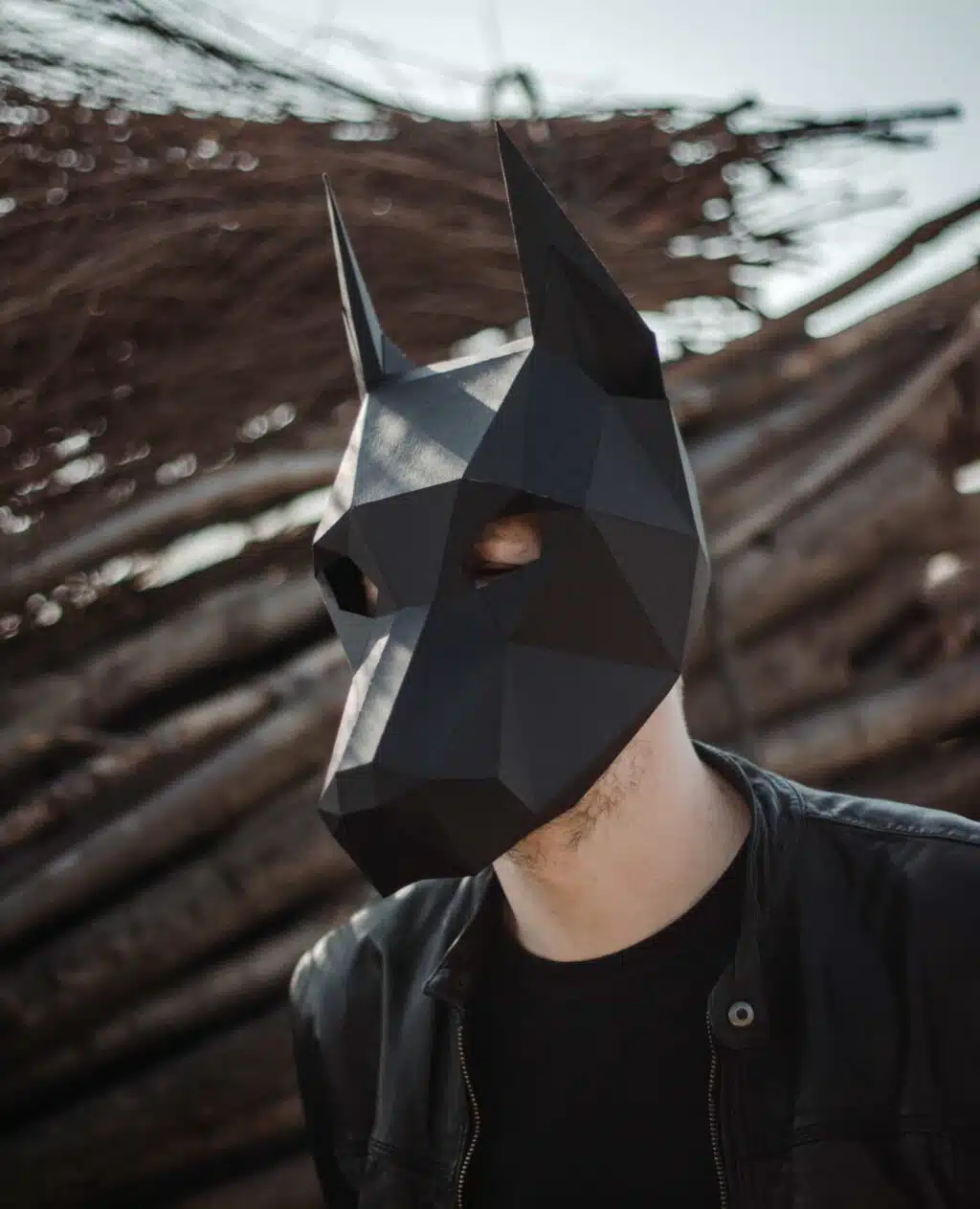 Dobermann-masker in 3D-papercraft, weergave 2