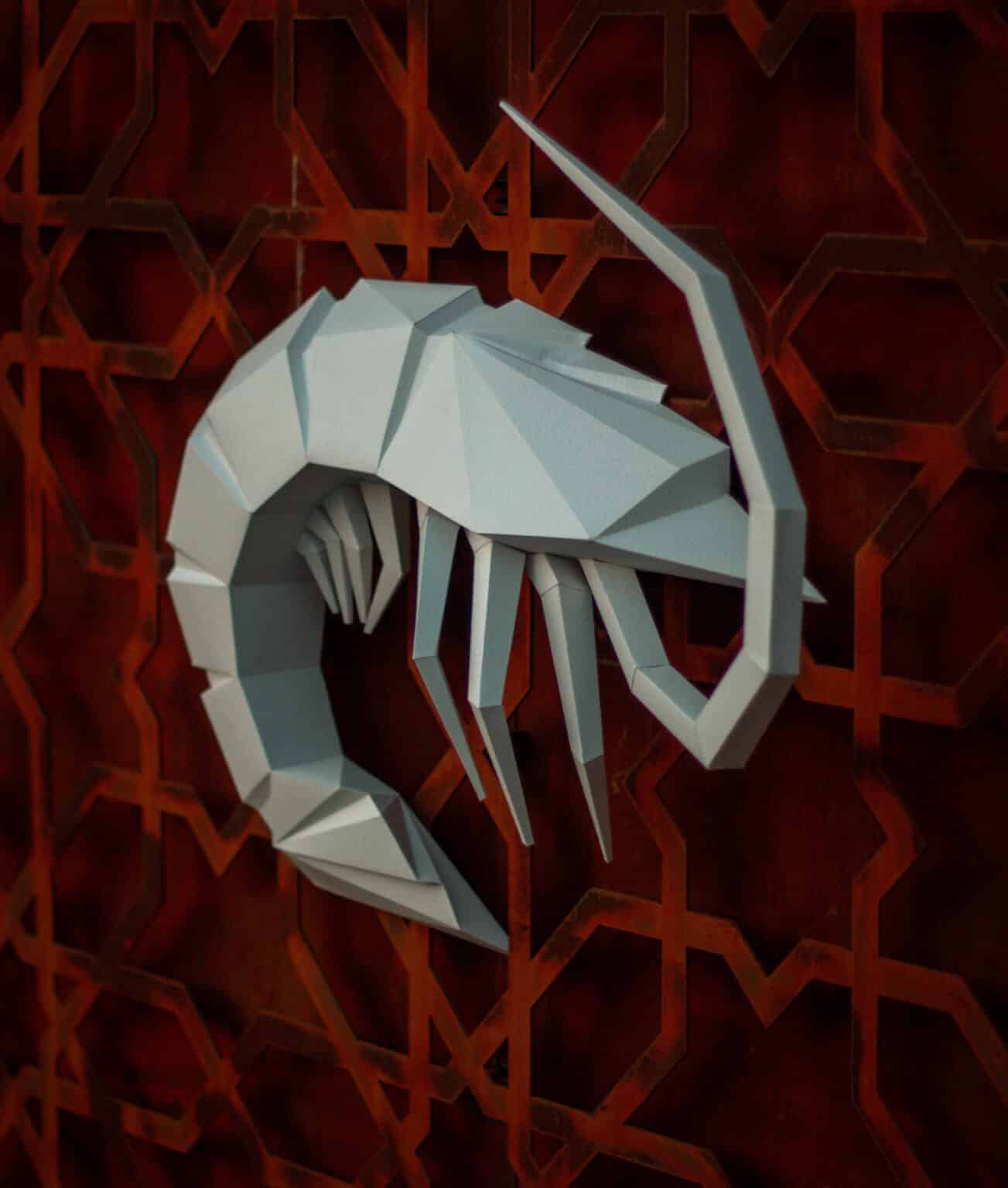 Crevette en papercraft 3D