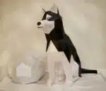 Husky sentado en papercraft 3D