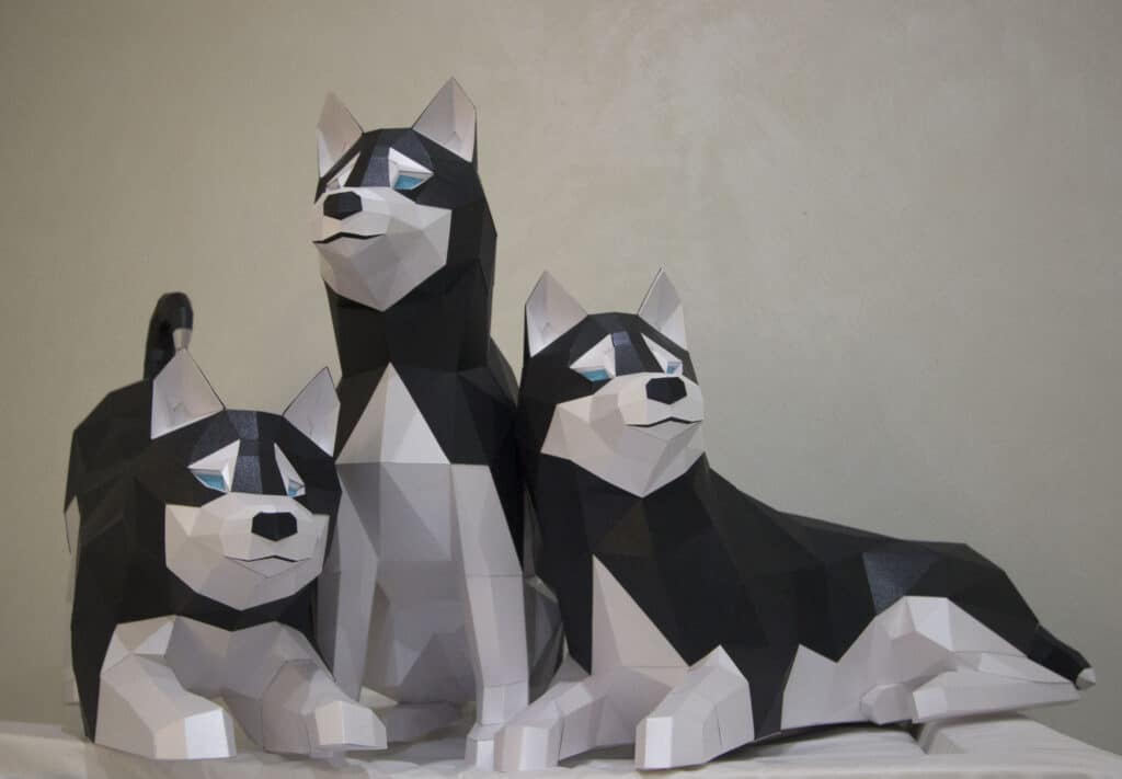 Papercraft of lounging husky in origami 3D Papercraft of lounging husky in origami 3D