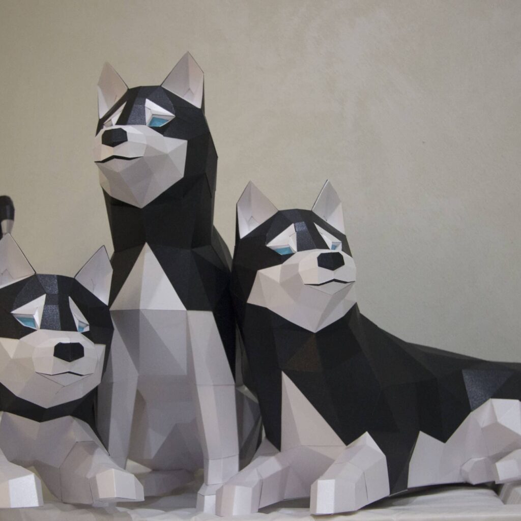 Papercraft of lounging husky in origami 3D Papercraft of lounging husky in origami 3D