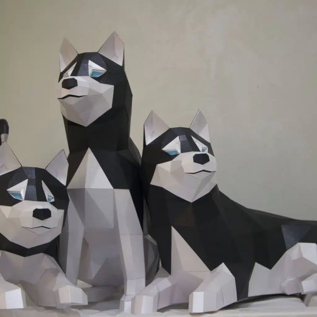Husky acostado en papercraft 3D