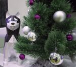 Husky acostado en papercraft 3D
