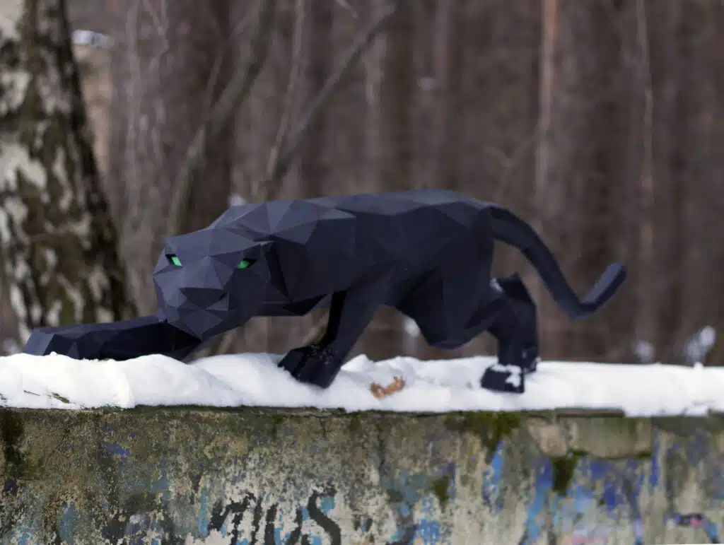 Panter in papercraft 3D met groene ogen, 3D-model