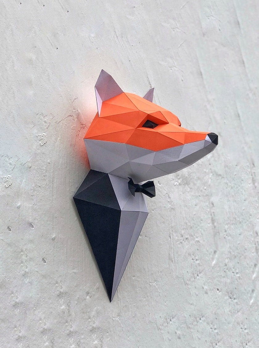 Papercraft de renard en costume en origami 3D