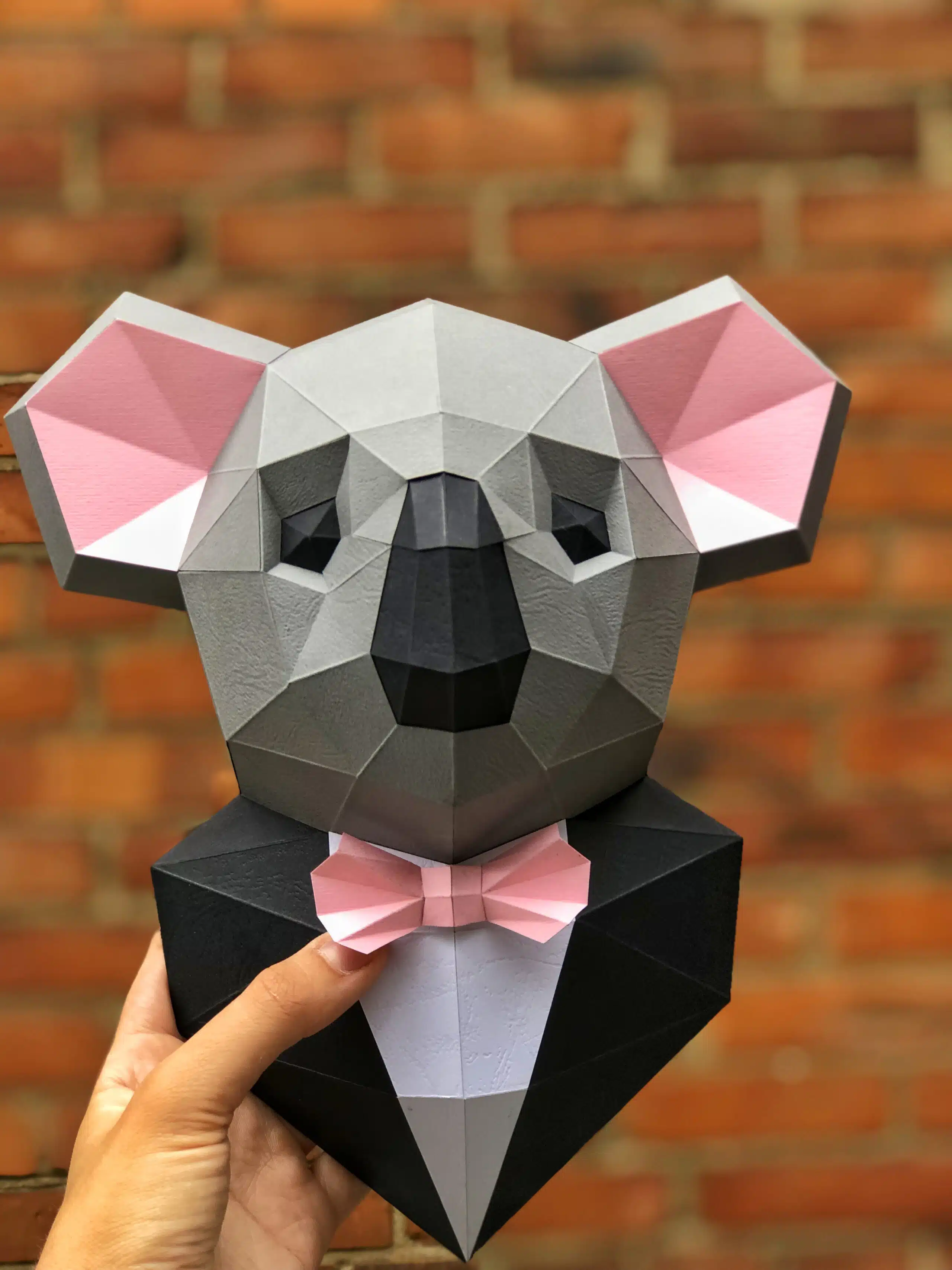 Koala in costume in papercraft 3D, vista posteriore