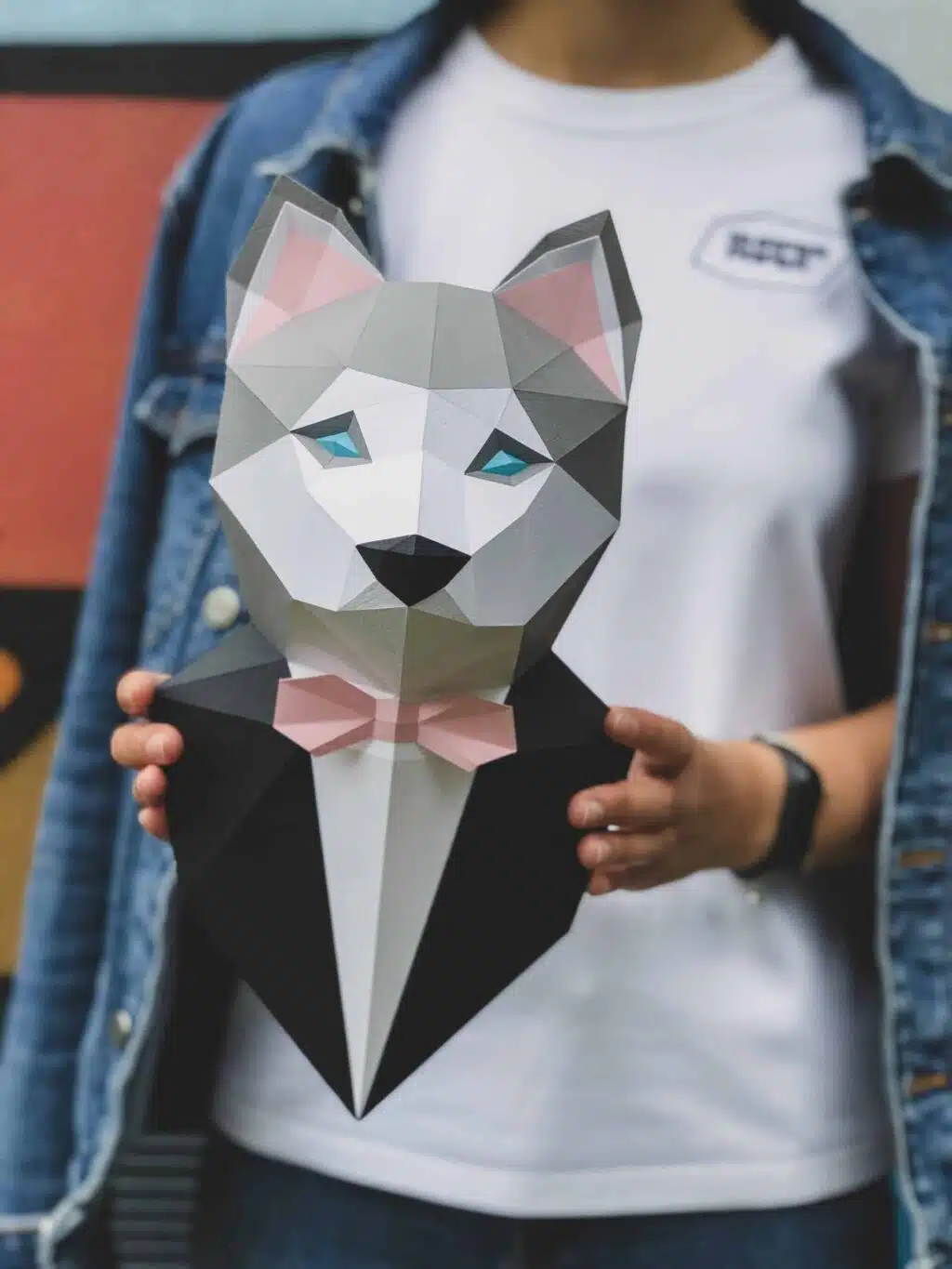 Escultura de cachorro husky em papercraft 3D