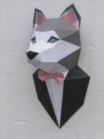 Escultura de perro husky en papercraft 3D
