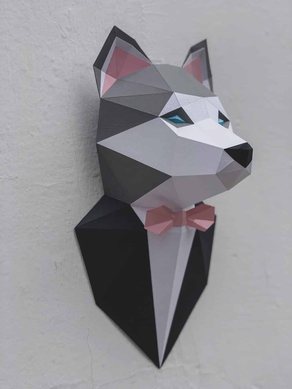 Sculpture chien husky en papercraft 3D