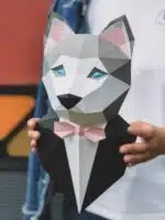 Escultura de cachorro husky em papercraft 3D