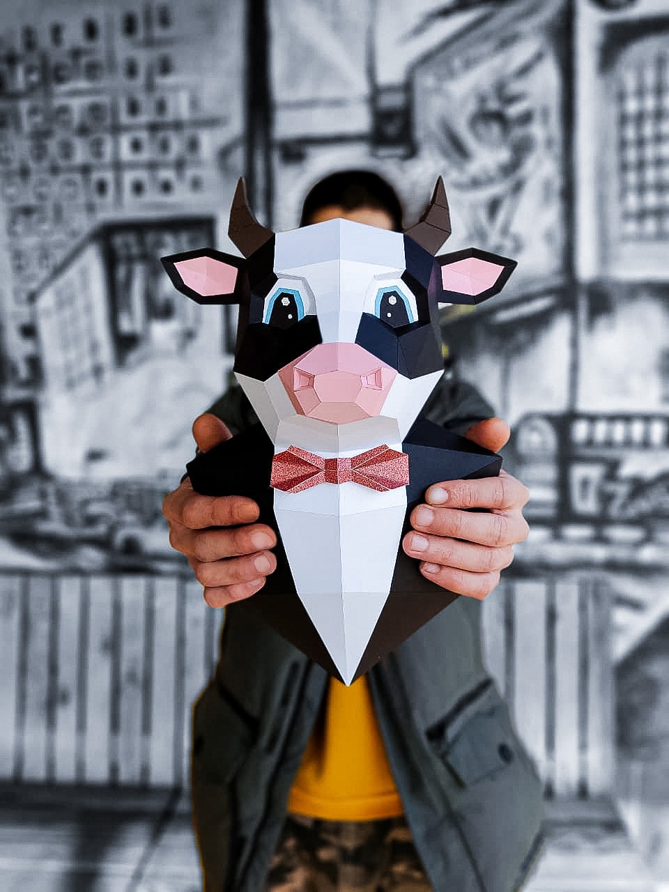 Papercraft de taureau en costume en origami 3D