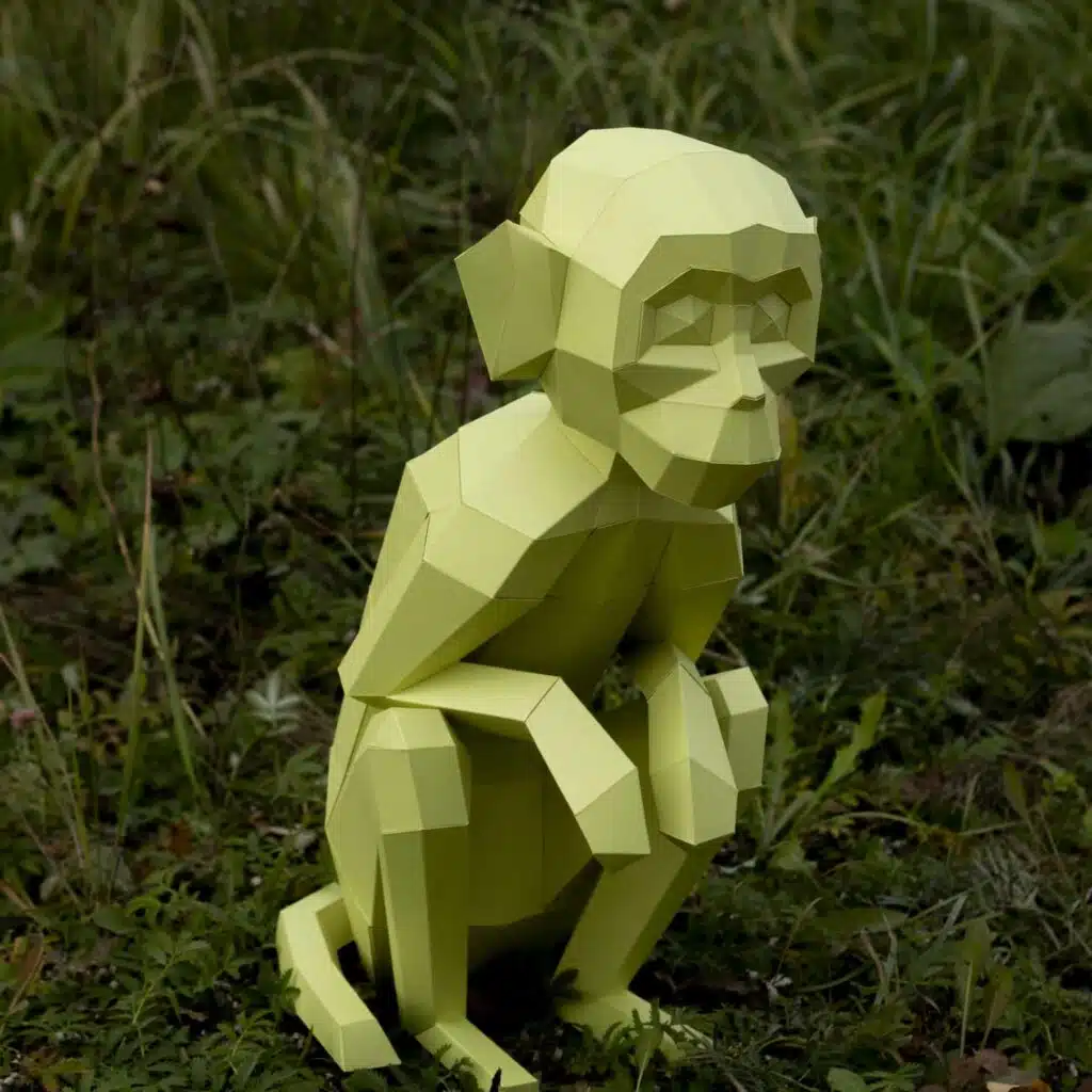 Papercraft de singe assis en origami 3D