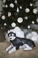 Husky liggend papercraft 3D, weergave 3
