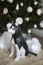 Husky sentado en papercraft 3D