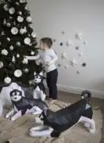 Husky sentado en papercraft 3D