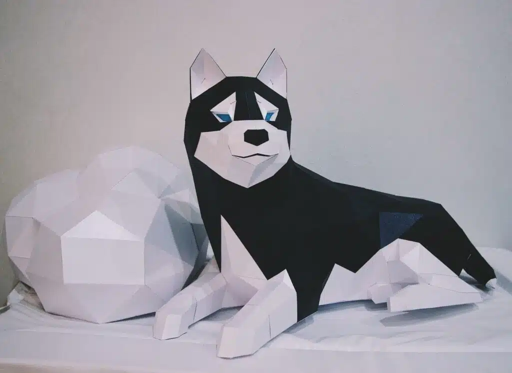 Husky liggend papercraft 3D, 3D-model