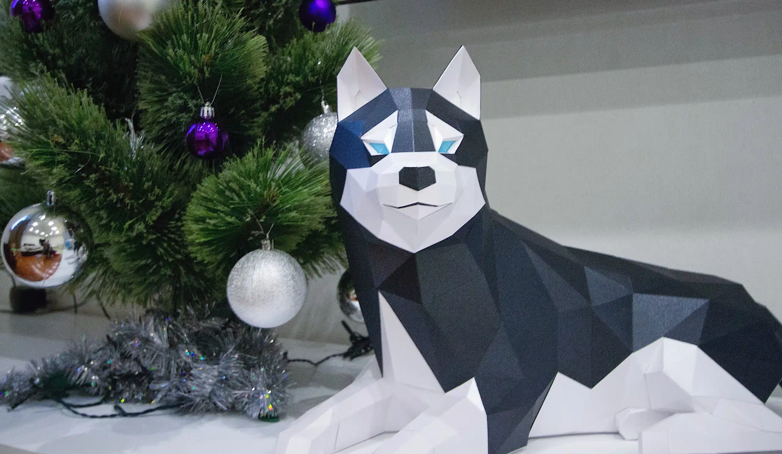 Husky liggend papercraft 3D, weergave 7