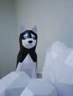 Papercraft of lounging husky in origami 3D