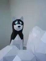 Husky sentado en papercraft 3D