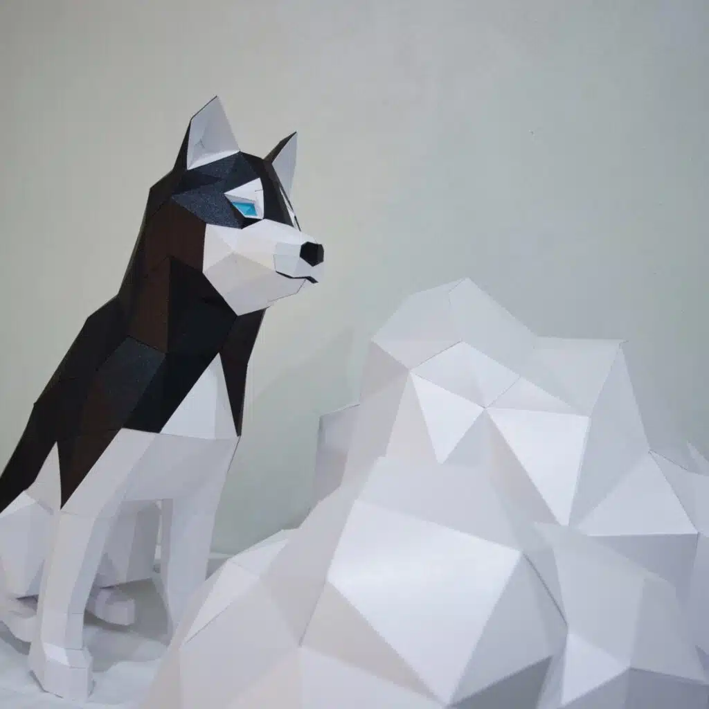 Papercraft de husky en origami 3D