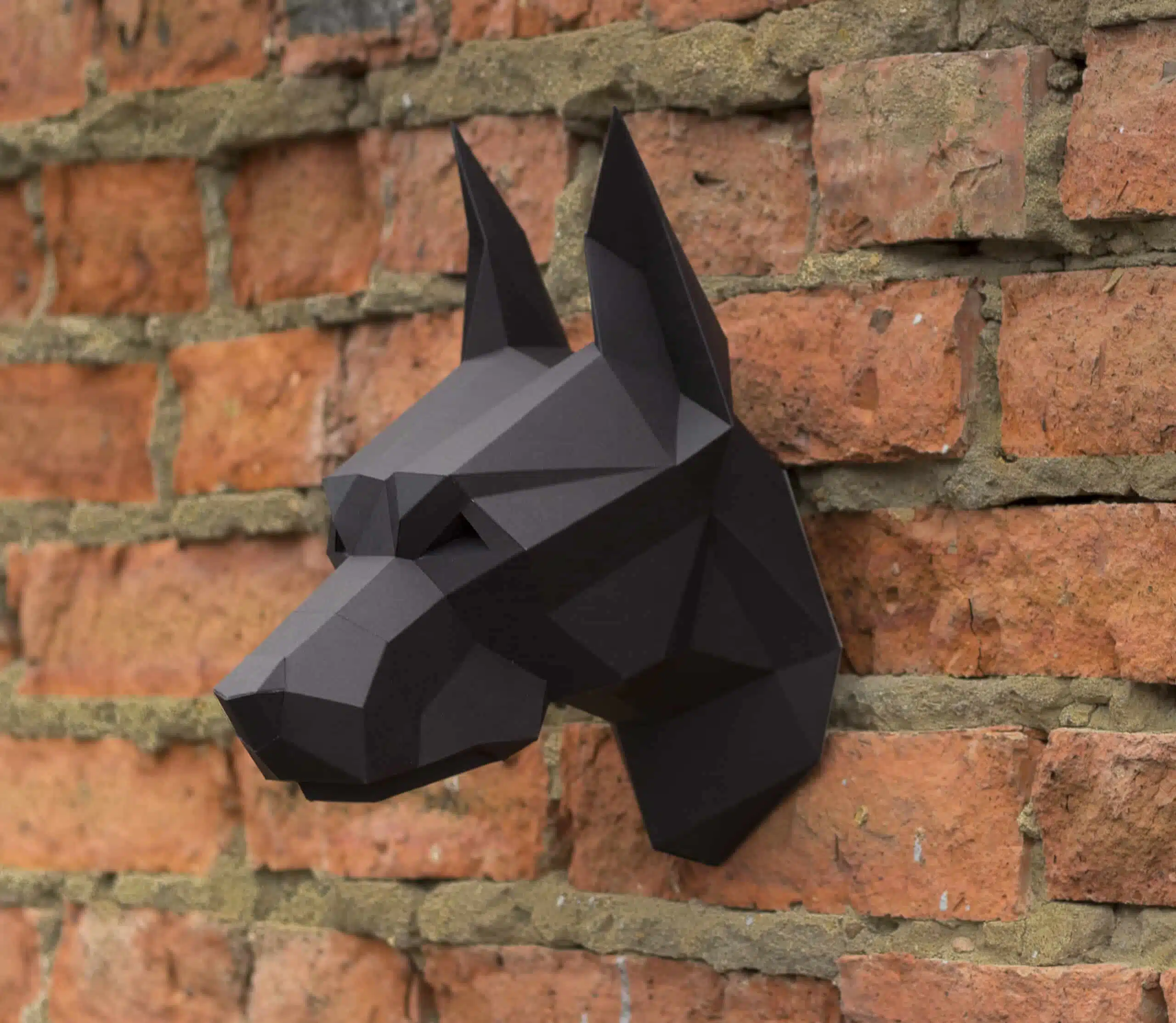 Origami 3D dobermannkop, weergave 3