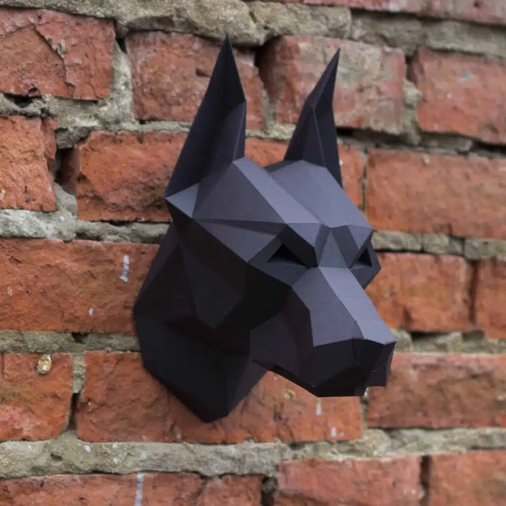 Cabeça de doberman de frente em papercraft 3D