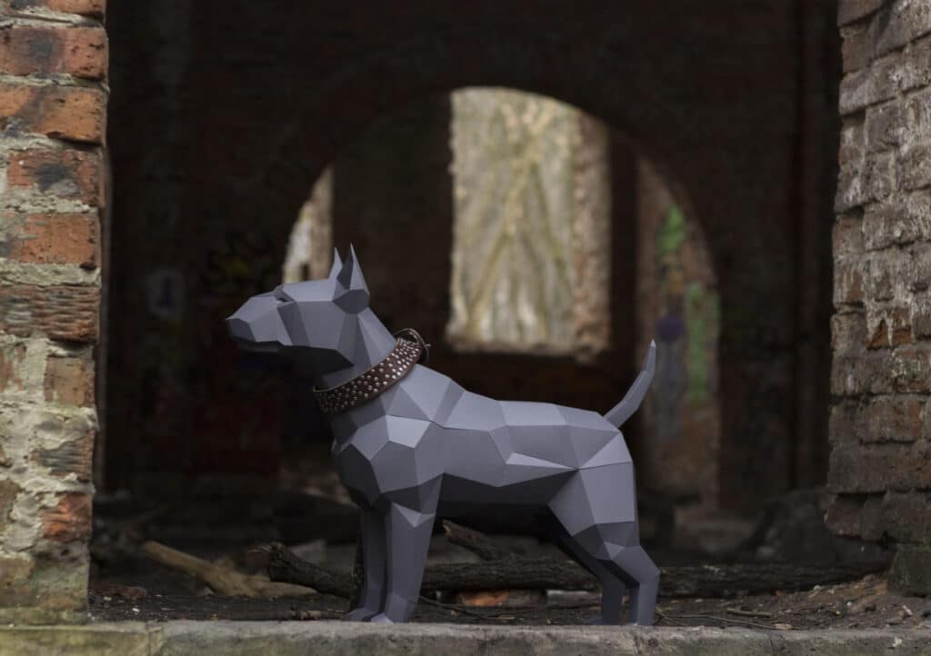 Papercraft de bull terrier em origami 3D