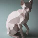 Papercraft de chat sphynx assis en origami 3D