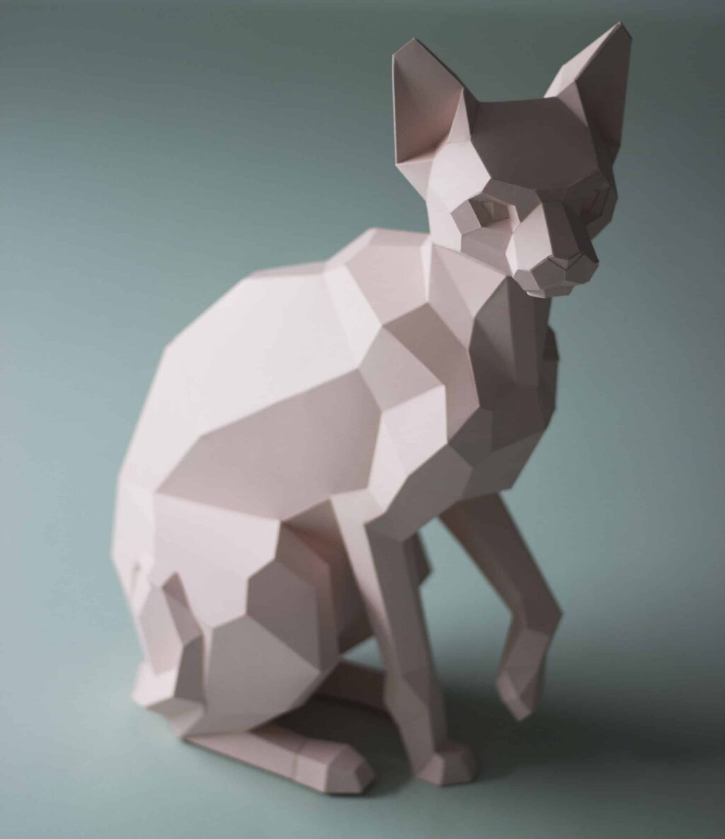 Scultura gatto sphynx seduto papercraft