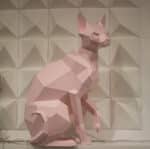 Papercraft de chat sphynx assis en origami 3D