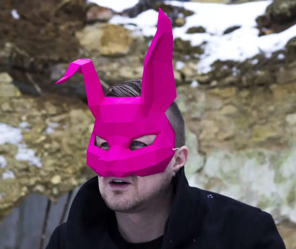 Roze konijnenmasker in papercraft 3D, 3D-model