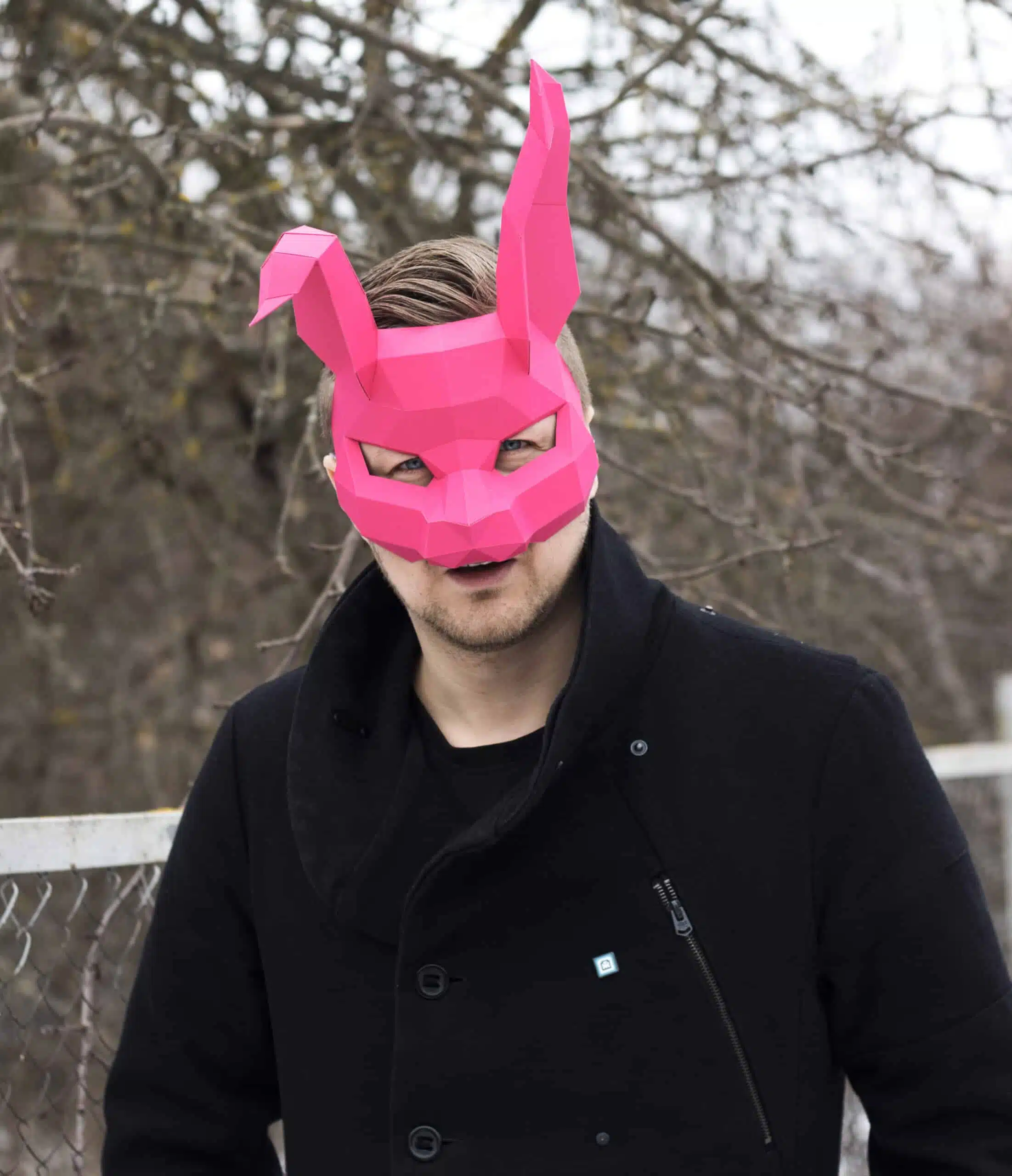 Roze konijnenmasker in papercraft 3D, weergave 5