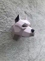 Kop van pitbull in papercraft 3D, weergave 4
