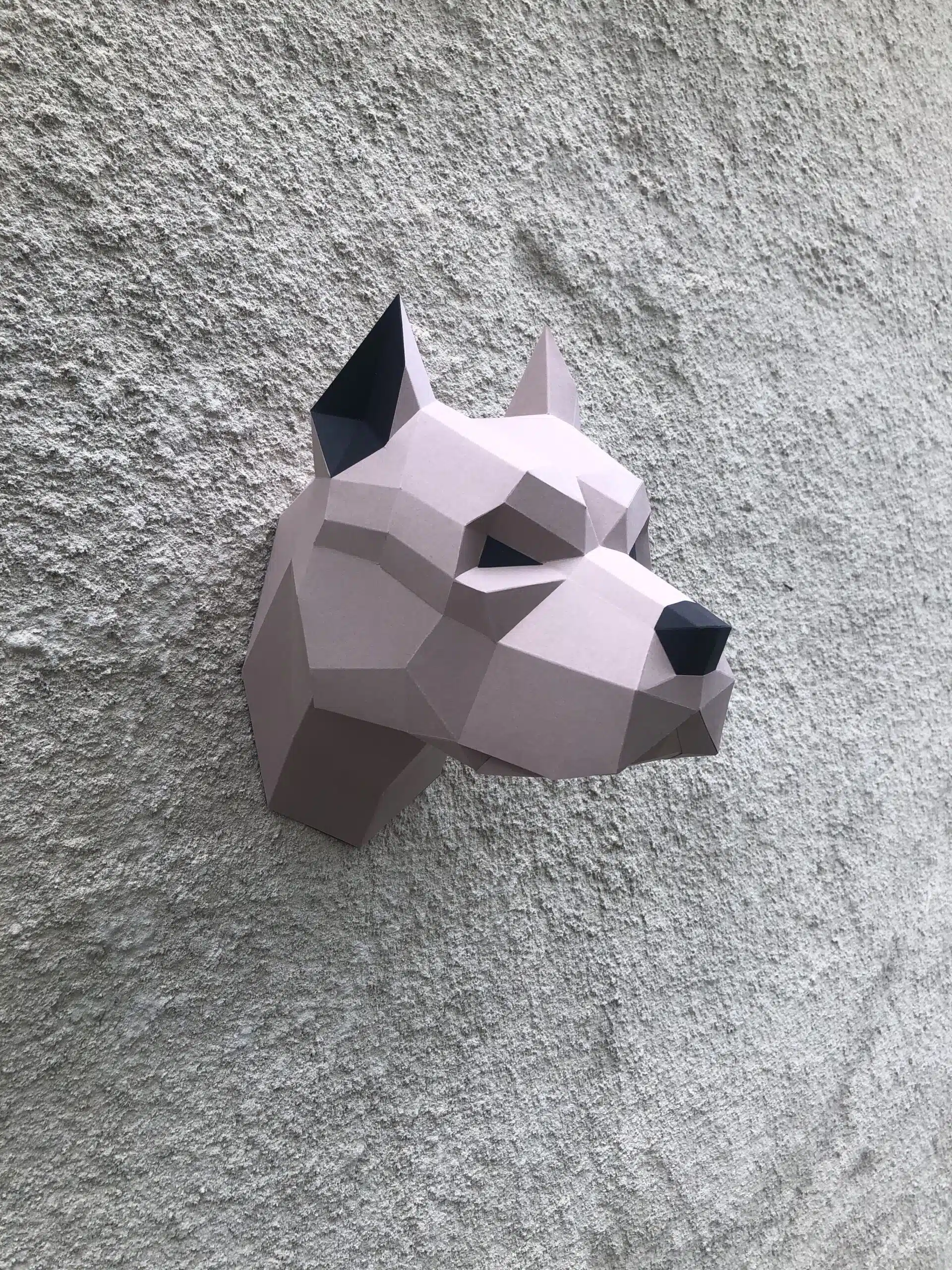 Kop van pitbull in papercraft 3D, weergave 4