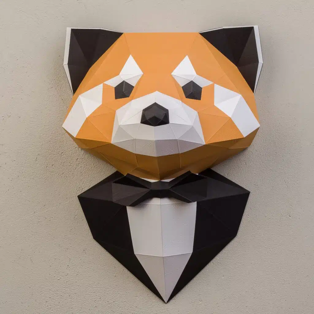 Rode panda in pak papercraft 3D, weergave 2