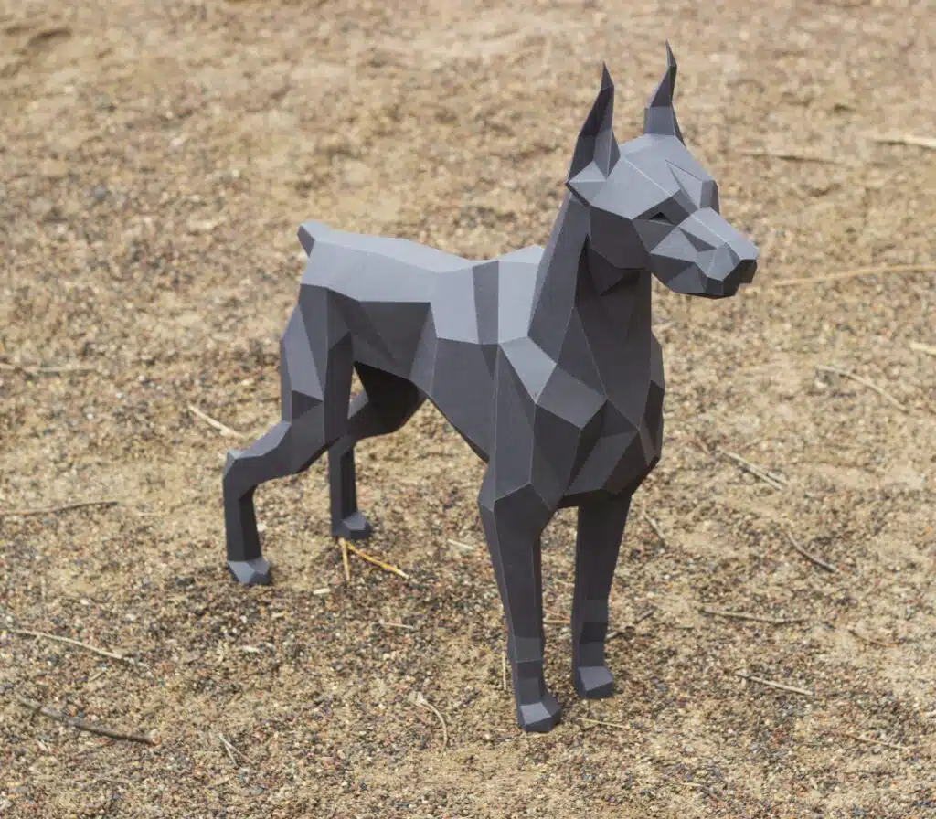 Doberman papercraft 3D in blauw arduin, 3D-model