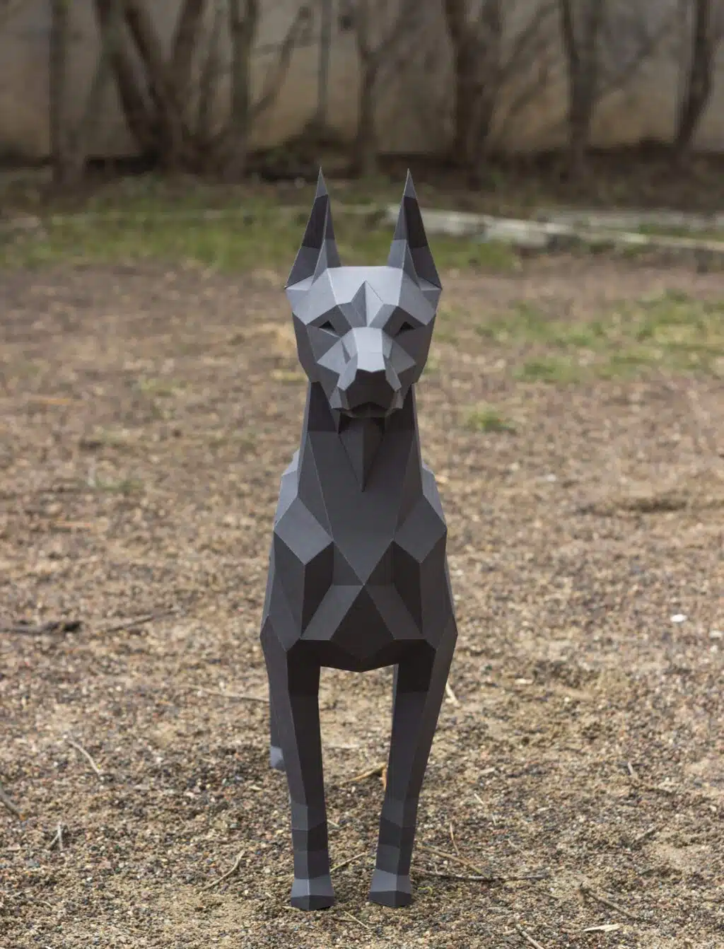 Doberman papercraft 3D in blauw arduin, weergave 2
