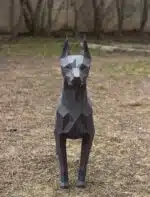 Doberman papercraft 3D in blauw arduin, weergave 2