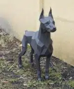 Doberman papercraft 3D in blauw arduin, weergave 4