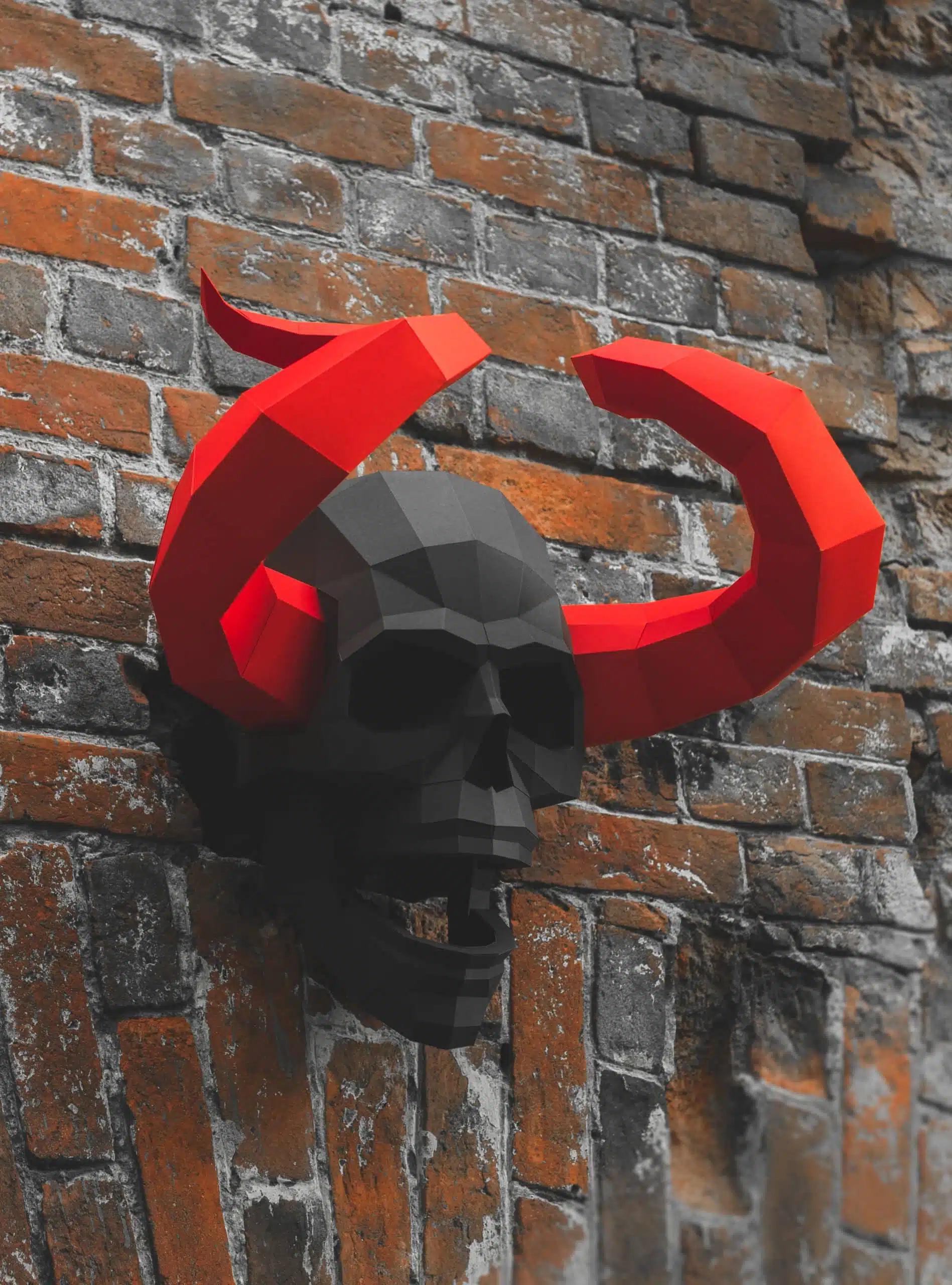 Crâne démoniaque avec cornes en papercraft 3D, vue 6