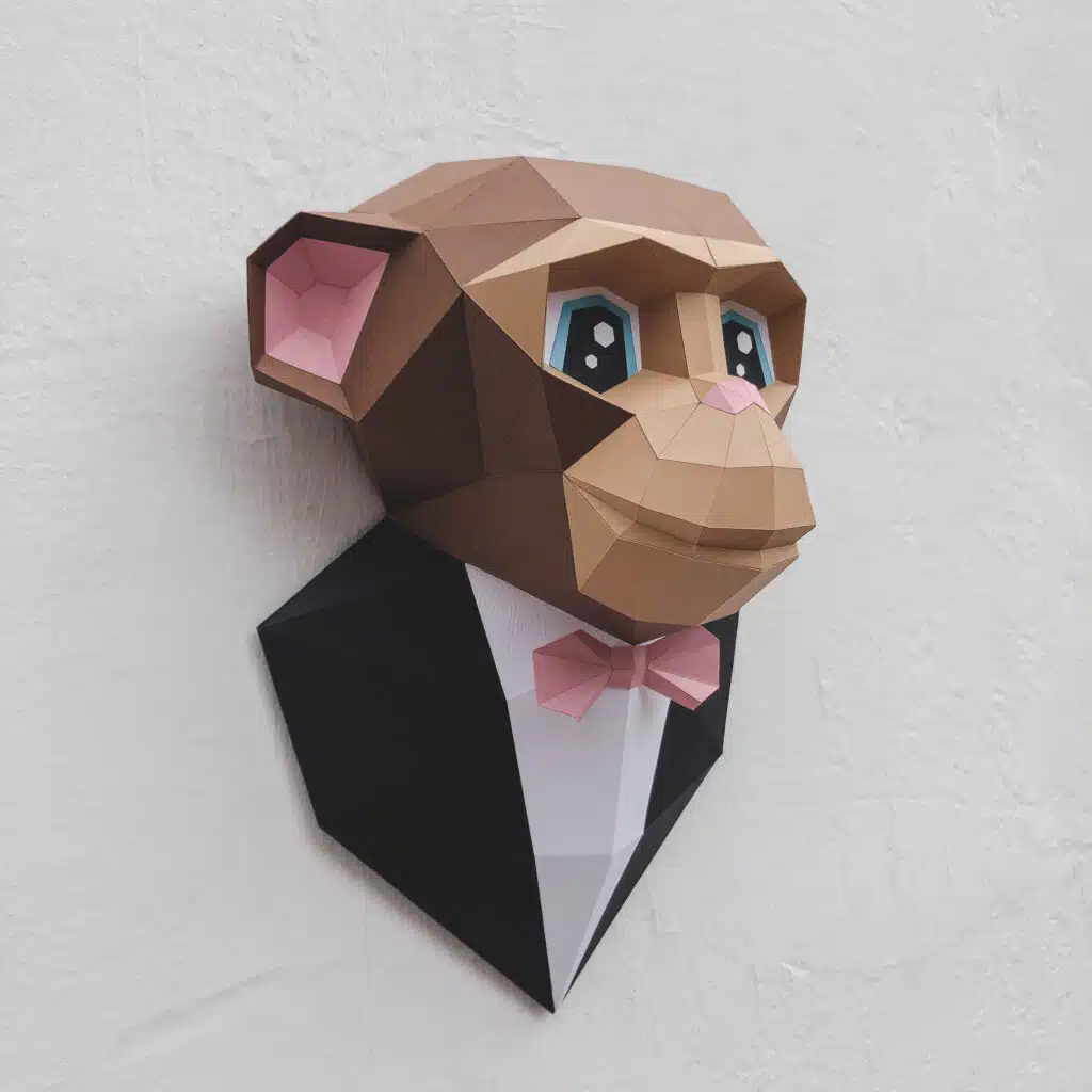 Aap papercraft 3D met strikje, weergave 2